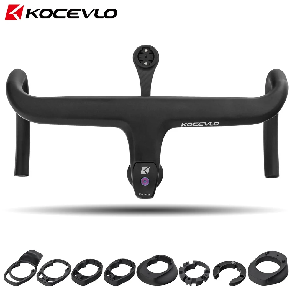 KOCEVLO Internal Cable Road Bike Carbon Fiber Handlebar Integrated Bicycle Drop Bar With Computer Mount and Washers Accessories