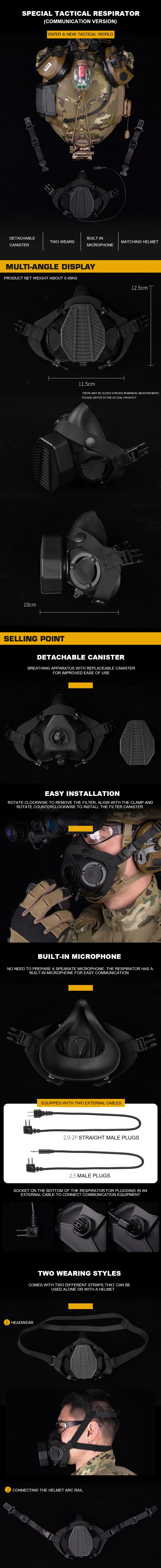 SOTR Tactical Respirator Mask Built-in Microphone Communication Special Operations Half-mask Replaceable Filter CS Airsoft Masks
