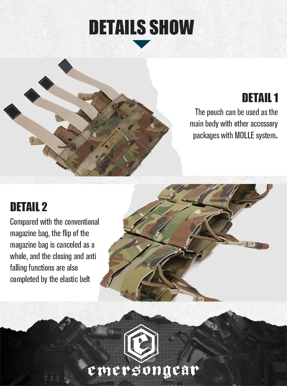 Emersongear 556 Triple Open Top Mag Pouch 5.56 Modular Magazine Pouch Molle Hunting Wargame Training Hiking Combat EM6355