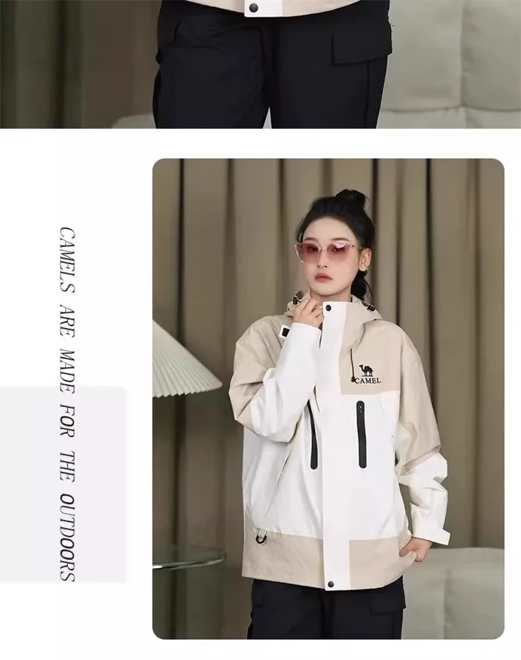 GOLDEN CAMEL Outdoor Hiking Jackets Men Women Three-in-one Windbreaker Waterproof Fleece Jacket for Women Mountaineering Clothes