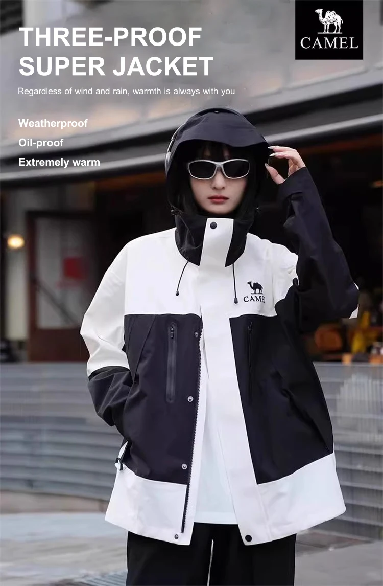 GOLDEN CAMEL Outdoor Hiking Jackets Men Women Three-in-one Windbreaker Waterproof Fleece Jacket for Women Mountaineering Clothes