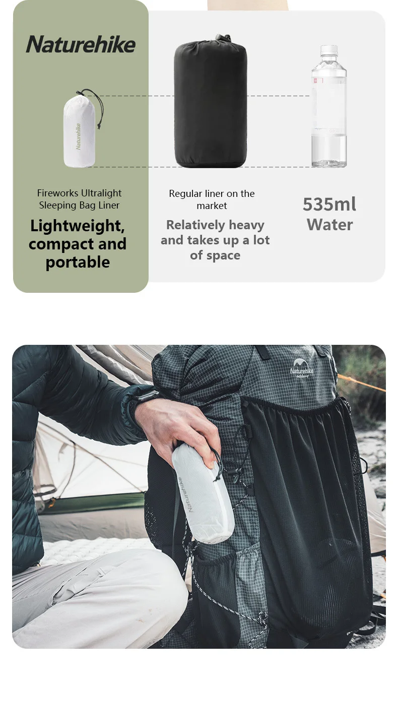Naturehike Sleeping Bag Liner Ultralight Outdoor Camping Sleeping Sack Hiking Hotel Single Travel Machine Washable Comfortable