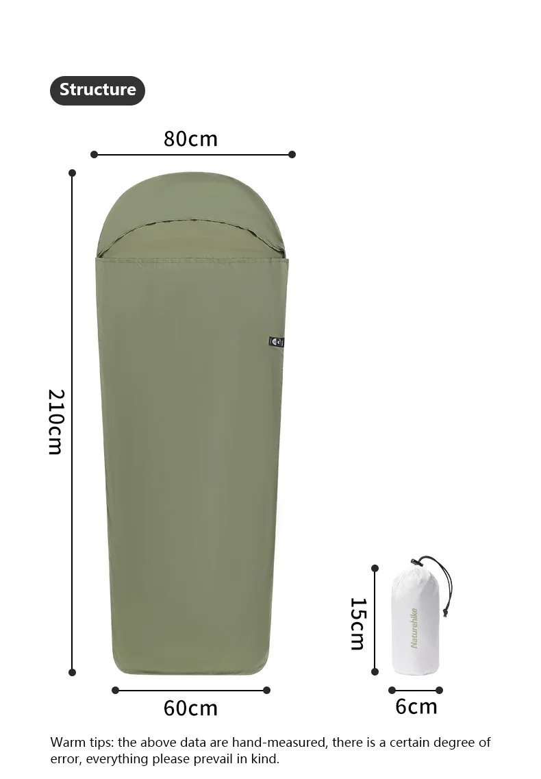 Naturehike Sleeping Bag Liner Ultralight Outdoor Camping Sleeping Sack Hiking Hotel Single Travel Machine Washable Comfortable