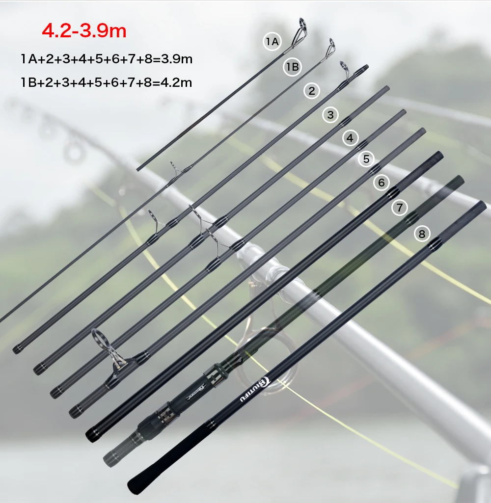 BIUTIFU 2Tips Carp Fishing Rod 3.5lb 7Sections 4.2/3.6/3.0m 30t Carbon Fiber Travel Throwing 60-150m Shore Casting Spinning Pole