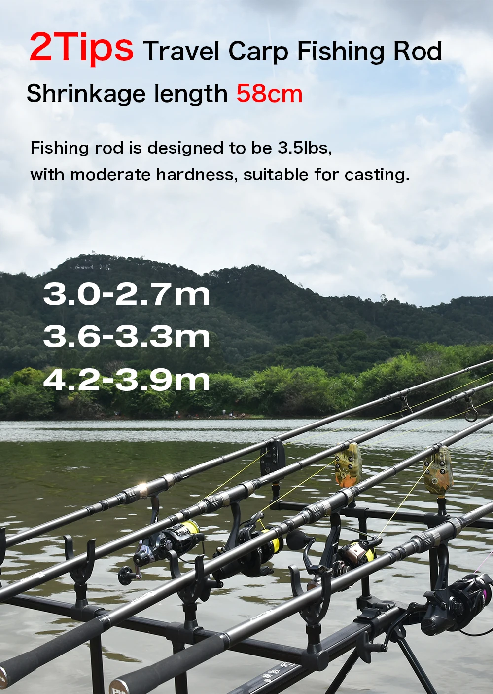 BIUTIFU 2Tips Carp Fishing Rod 3.5lb 7Sections 4.2/3.6/3.0m 30t Carbon Fiber Travel Throwing 60-150m Shore Casting Spinning Pole