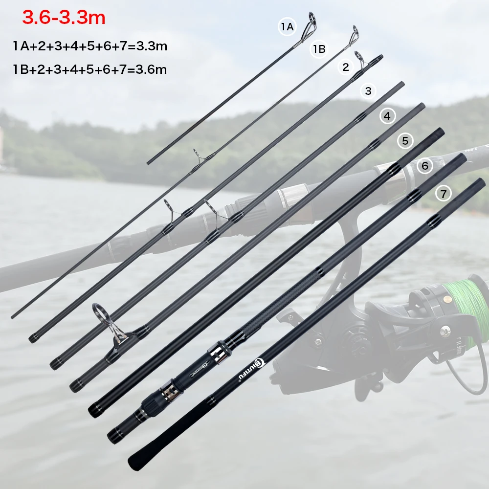 BIUTIFU 2Tips Carp Fishing Rod 3.5lb 7Sections 4.2/3.6/3.0m 30t Carbon Fiber Travel Throwing 60-150m Shore Casting Spinning Pole
