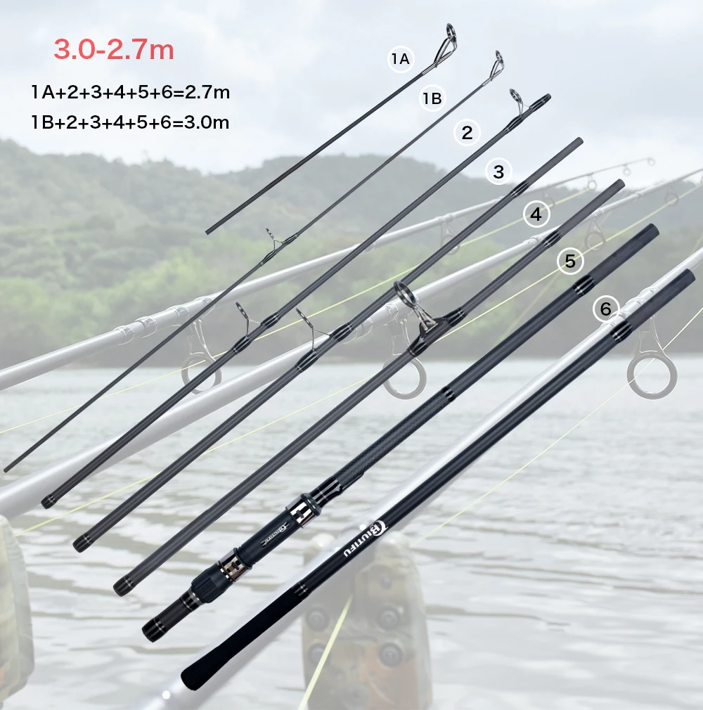 BIUTIFU 2Tips Carp Fishing Rod 3.5lb 7Sections 4.2/3.6/3.0m 30t Carbon Fiber Travel Throwing 60-150m Shore Casting Spinning Pole