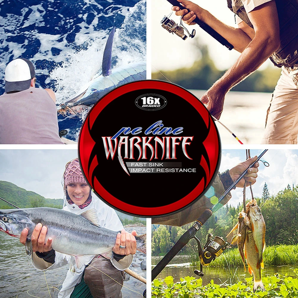 Warknife 16 Strands 250M 350M Hollow Core PE Braid Extreme Japan Braided Fishing Line 20LBs-500LBs Fishing Assist Line Fish Line