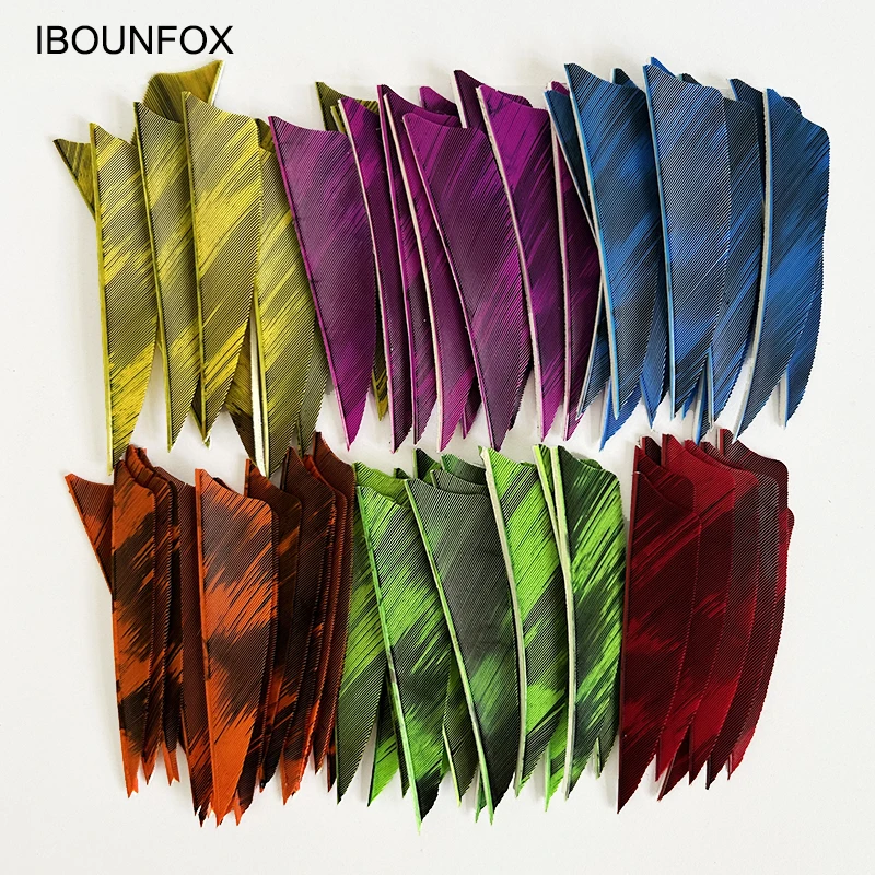 50Pcs 3 Inch Arrow Feathers Fletching Shield Cut Right Wing Ink Painting Turkey Feather Vanes Archery DIY Accessories