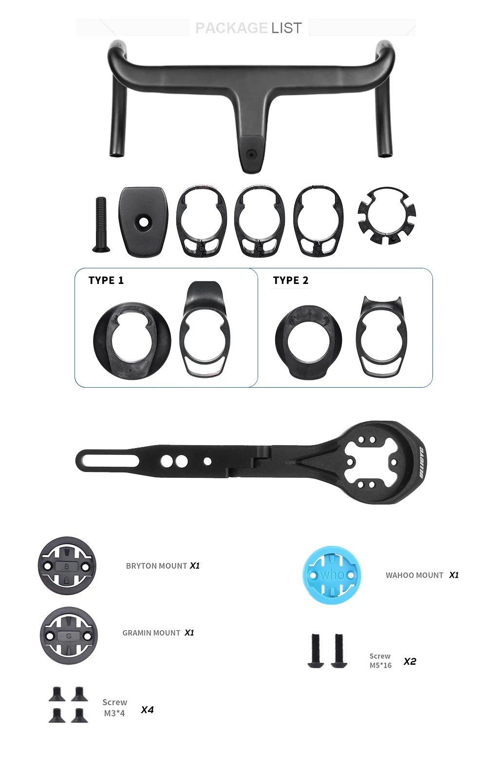 Carbon Fiber Integrated Handlebar for Road Bike, Black Matte, 28.6mm with Spacers, Cycling Parts, Bicycle Accessories