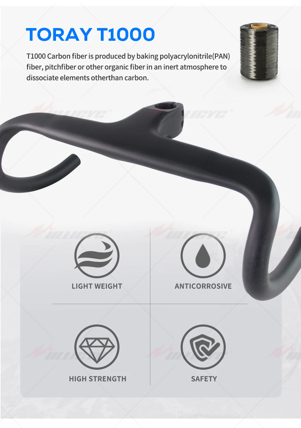 Carbon Fiber Integrated Handlebar for Road Bike, Black Matte, 28.6mm with Spacers, Cycling Parts, Bicycle Accessories