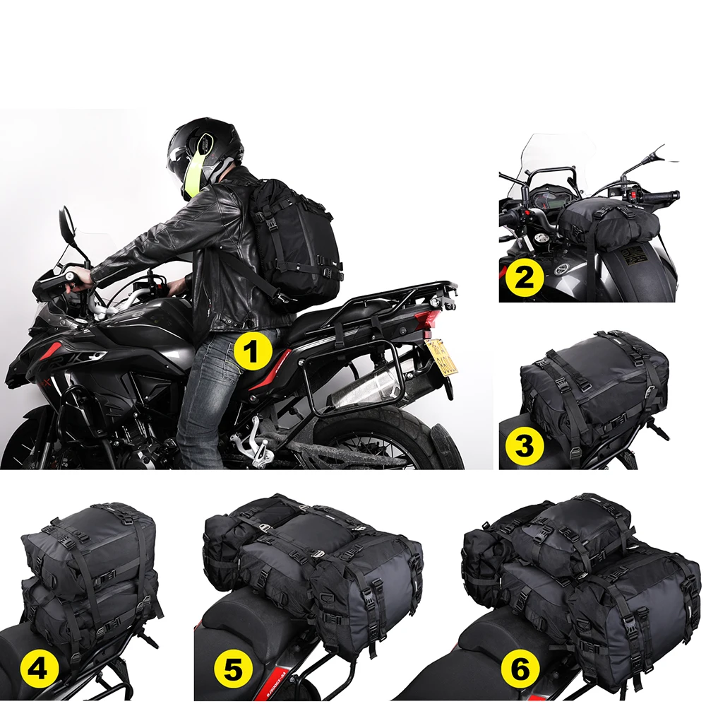 Rhinowalk Motorcycle Back Seat Bag 10L/20L/ 30L Waterproof Motor Side Tail Pannier Bag Luggage Backpack with Rainproof Inner Bag