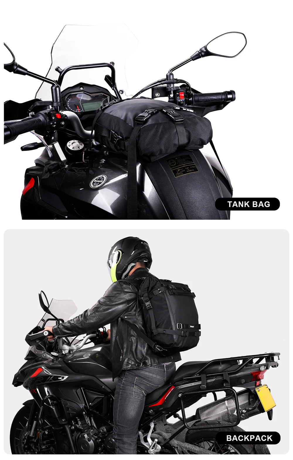 Rhinowalk Motorcycle Back Seat Bag 10L/20L/ 30L Waterproof Motor Side Tail Pannier Bag Luggage Backpack with Rainproof Inner Bag