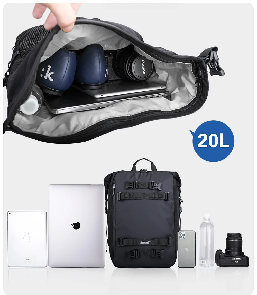 Rhinowalk Motorcycle Back Seat Bag 10L/20L/ 30L Waterproof Motor Side Tail Pannier Bag Luggage Backpack with Rainproof Inner Bag