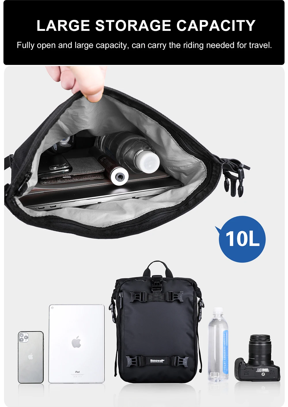 Rhinowalk Motorcycle Back Seat Bag 10L/20L/ 30L Waterproof Motor Side Tail Pannier Bag Luggage Backpack with Rainproof Inner Bag