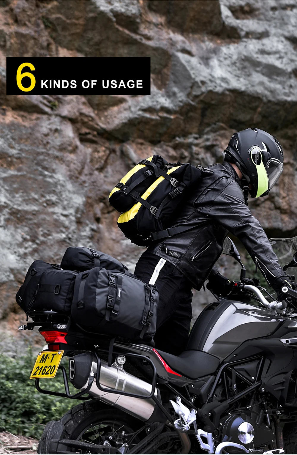 Rhinowalk Motorcycle Back Seat Bag 10L/20L/ 30L Waterproof Motor Side Tail Pannier Bag Luggage Backpack with Rainproof Inner Bag