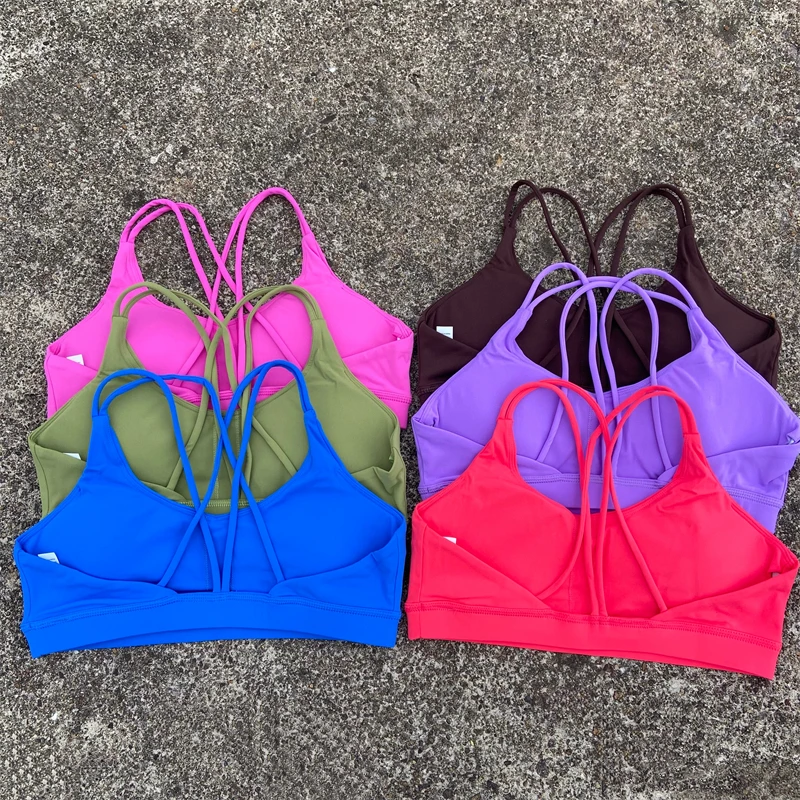 Women Cross Straps Sports Bra Gym Workout Crop Top Yoga Vest High Impact Fitness Bralette Push Up Running Tight Padded Underwear
