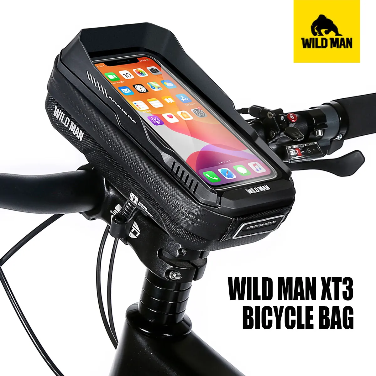 WILD MAN XT3 Bicycle Phone Bag Quick Release Handlebar Stem Mount TPU Touchscreen Window Hard Shell Zipper Storage Cycling Pouch