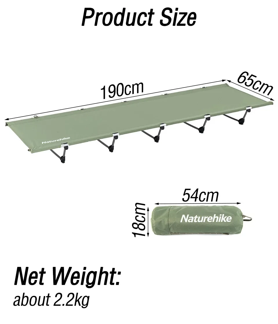 Naturehike Xjc05 Camping Bed 1 Person Easy Build Folding Bed Portable 150Kg Load Fold Up Bed Outdoor Light Travel Sleeping Cot