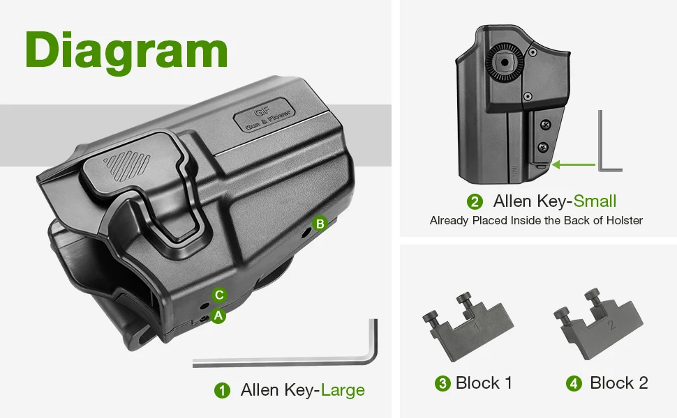 Universal OWB Holster,Green Holster,Fit Beretta/CZ/Glock/EAA /IWI/HK/Ruger/Springfield/Taurus,Right hand
