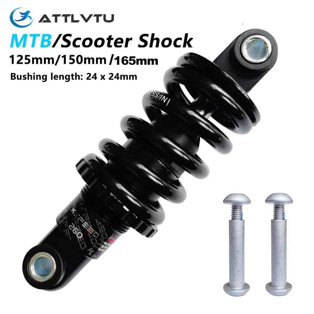 AttLvTu-Bike Rear Shock Absorber, Spring, MTB, 125mm, 150mm, 165mm, GS-121A, 100 to 2000 lbs, Suspension Damper