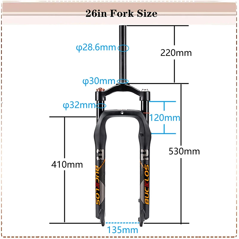 BUCKLOS Fat Bike Fork 26inch 4.0'' Tire Mountain Bike Air Suspension Fork 9*135mm Quick Release Snow Bike Fork Bicycle Parts