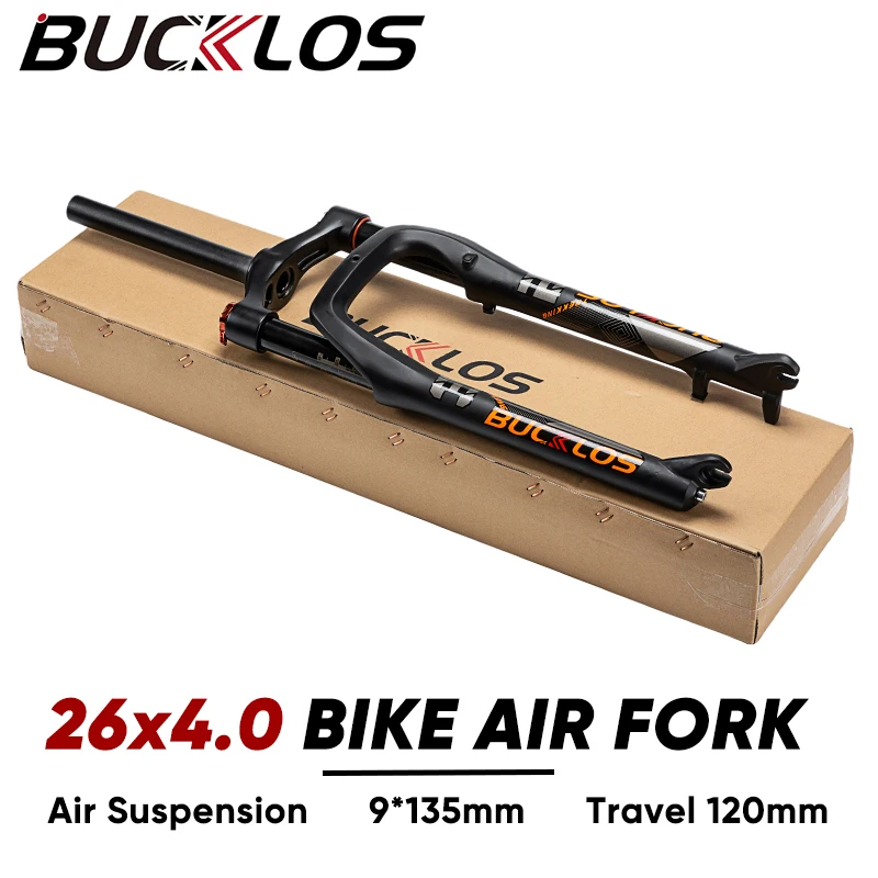 BUCKLOS Fat Bike Fork 26inch 4.0'' Tire Mountain Bike Air Suspension Fork 9*135mm Quick Release Snow Bike Fork Bicycle Parts
