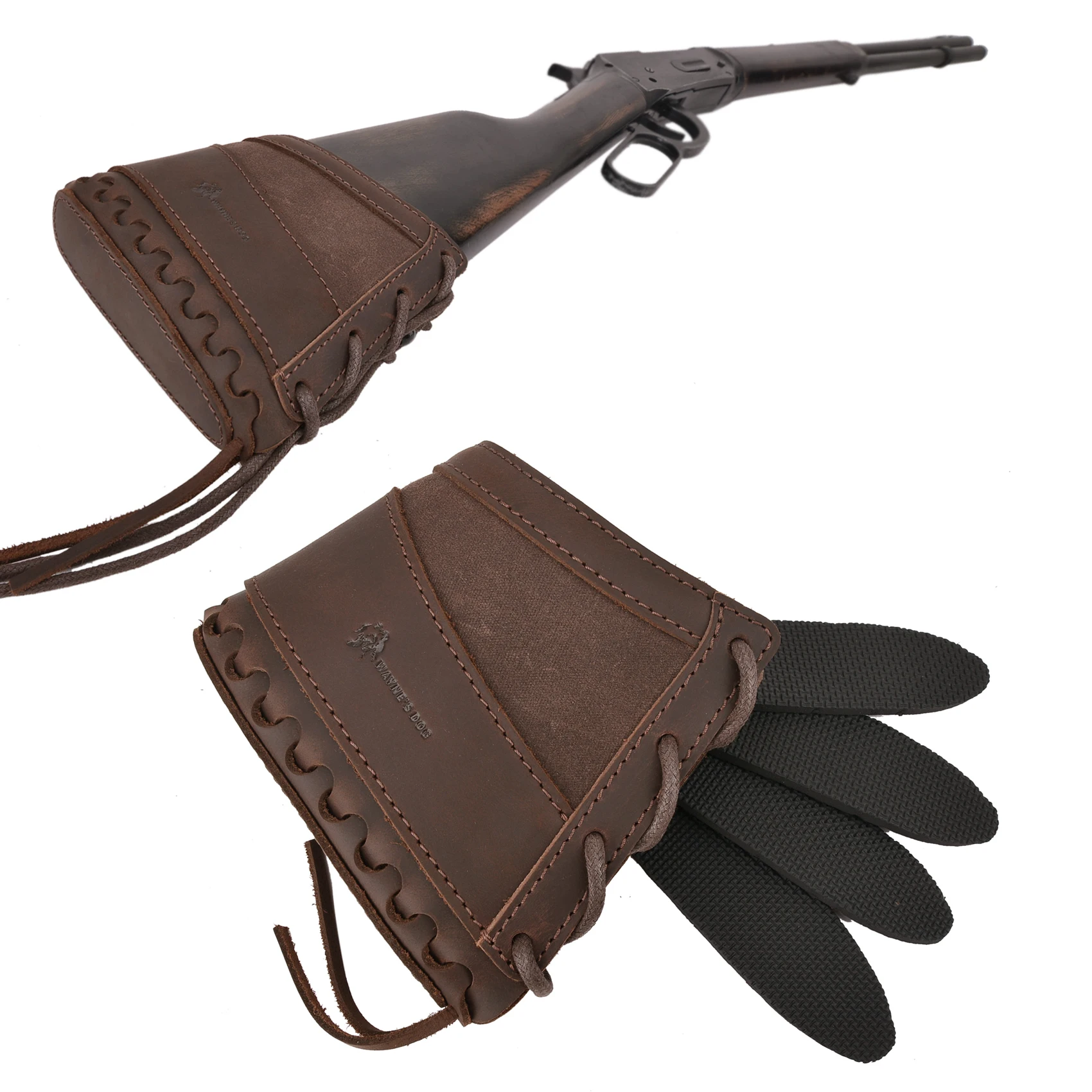 Wayne' Dog Canvas Leather Hunting Gun Recoil Pad for Rifle and Shotgun Buttstock Butt Pad Cover