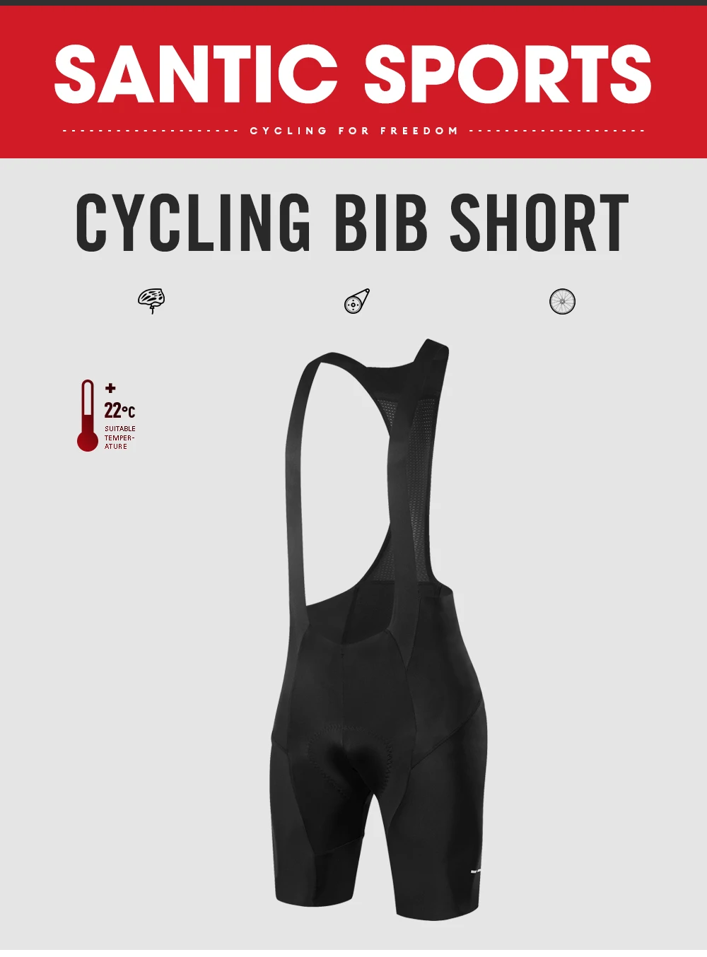 Santic Men's Cycling Bib Shorts Imported Cushion Cycling Outdoor Cycling Wear High Elastic Reflective