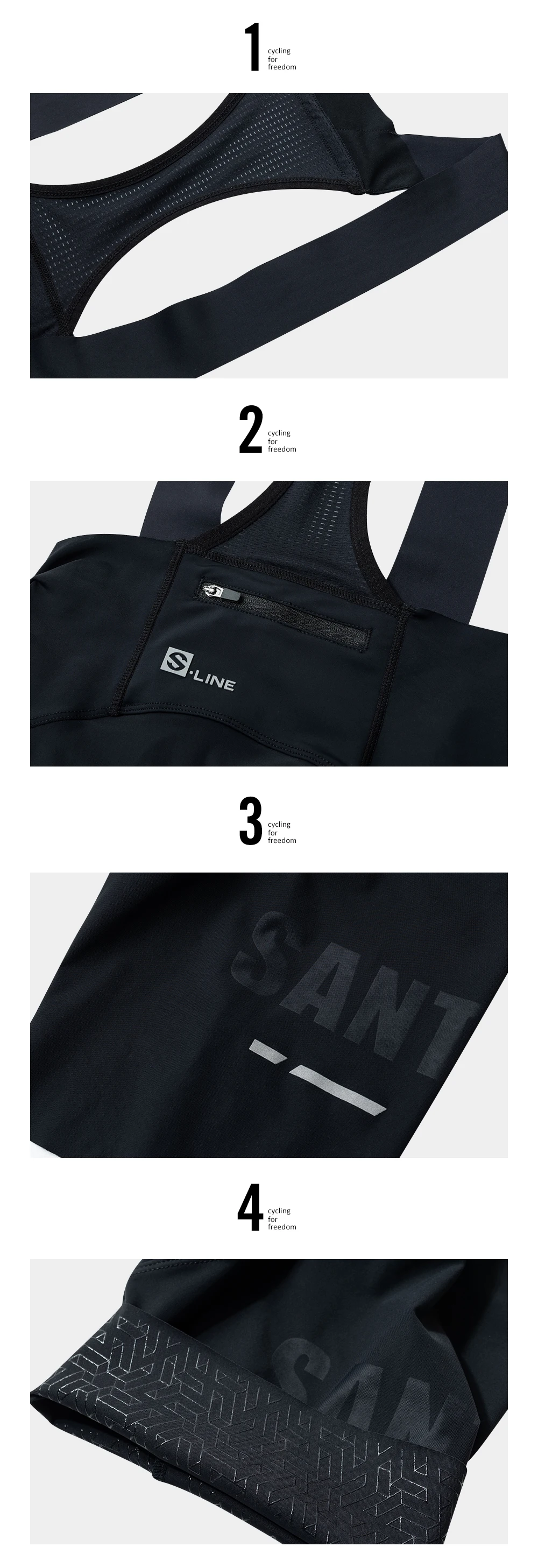 Santic Men's Cycling Bib Shorts Imported Cushion Cycling Outdoor Cycling Wear High Elastic Reflective