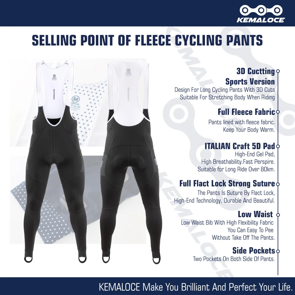 KEMALOCE Men Cycling Bib Pants Winter Quick Dry Blue/Black/Grey Gel Pad Fleece Thermal MTB Bike Pants High End Long Bib Tights