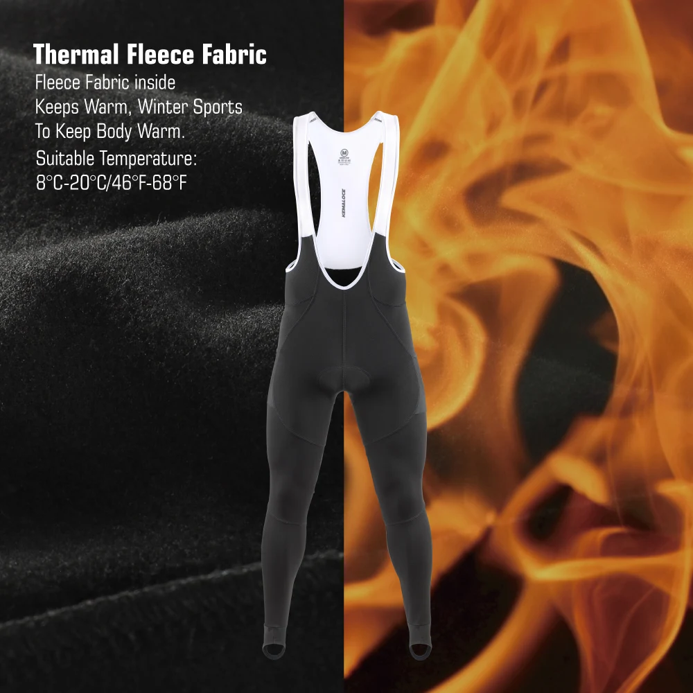 KEMALOCE Men Cycling Bib Pants Winter Quick Dry Blue/Black/Grey Gel Pad Fleece Thermal MTB Bike Pants High End Long Bib Tights