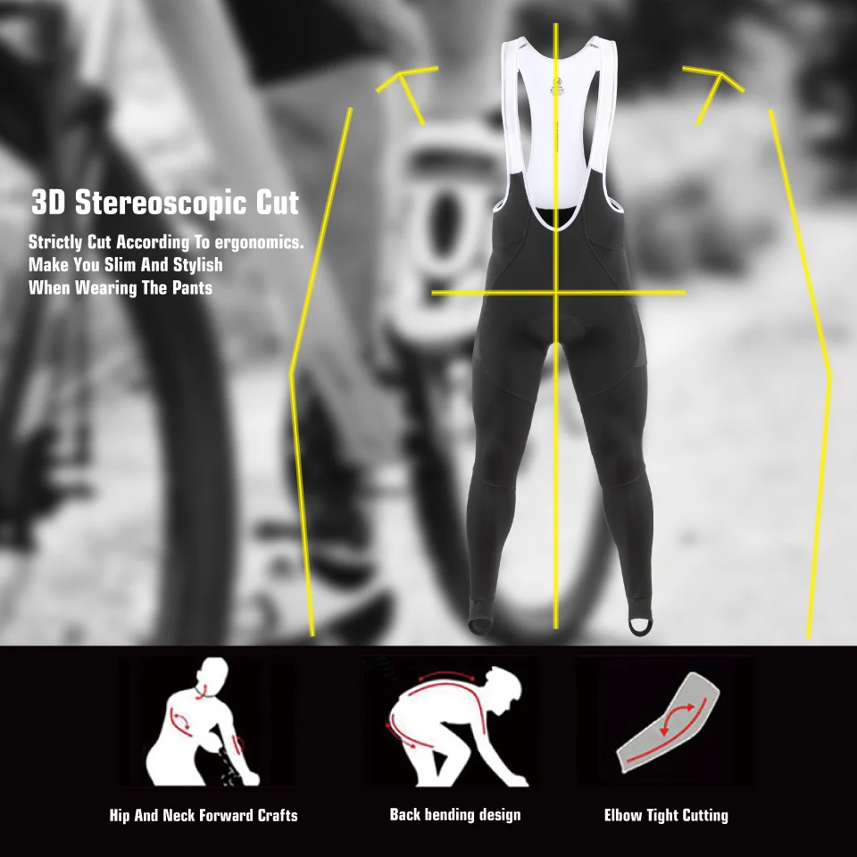 KEMALOCE Men Cycling Bib Pants Winter Quick Dry Blue/Black/Grey Gel Pad Fleece Thermal MTB Bike Pants High End Long Bib Tights