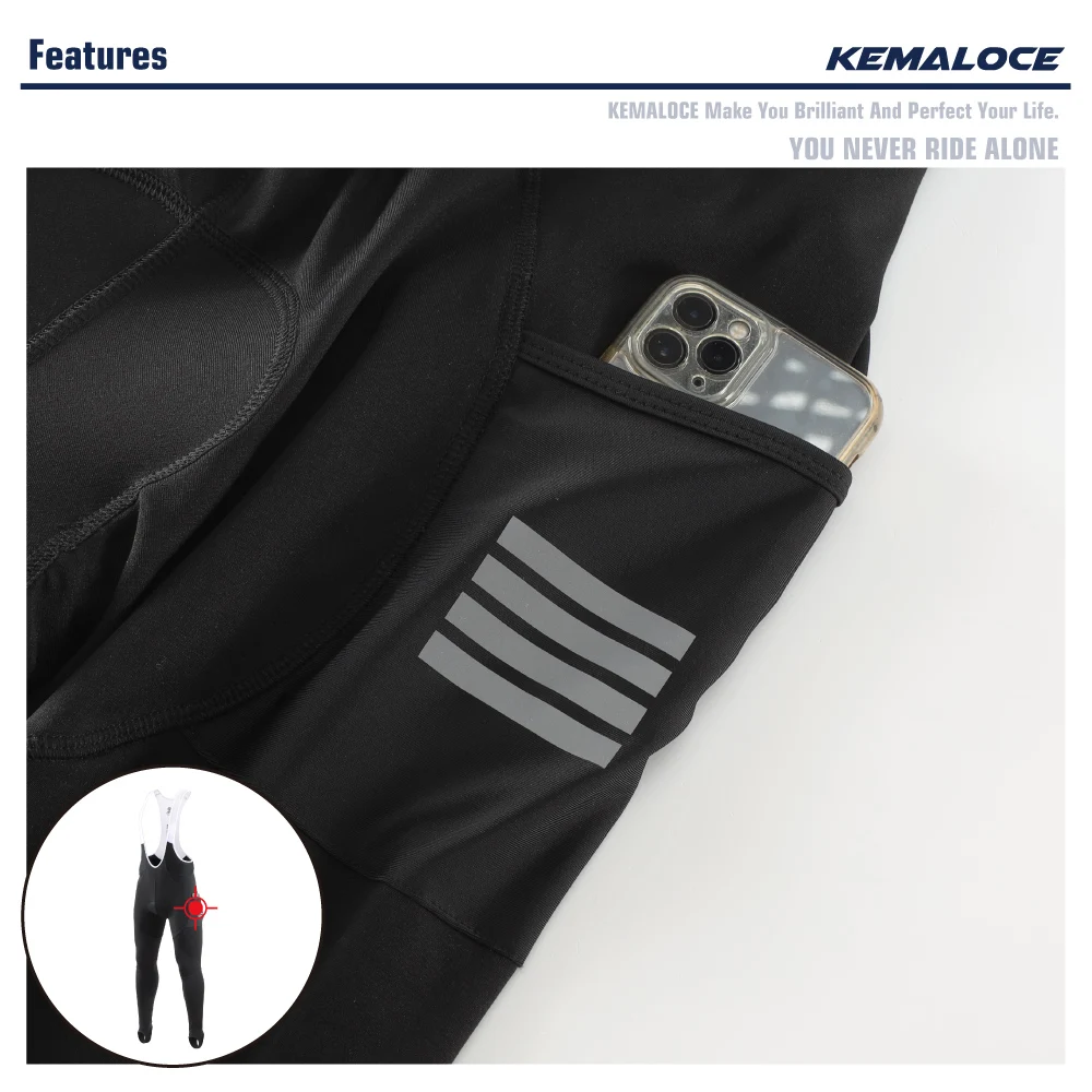 KEMALOCE Men Cycling Bib Pants Winter Quick Dry Blue/Black/Grey Gel Pad Fleece Thermal MTB Bike Pants High End Long Bib Tights