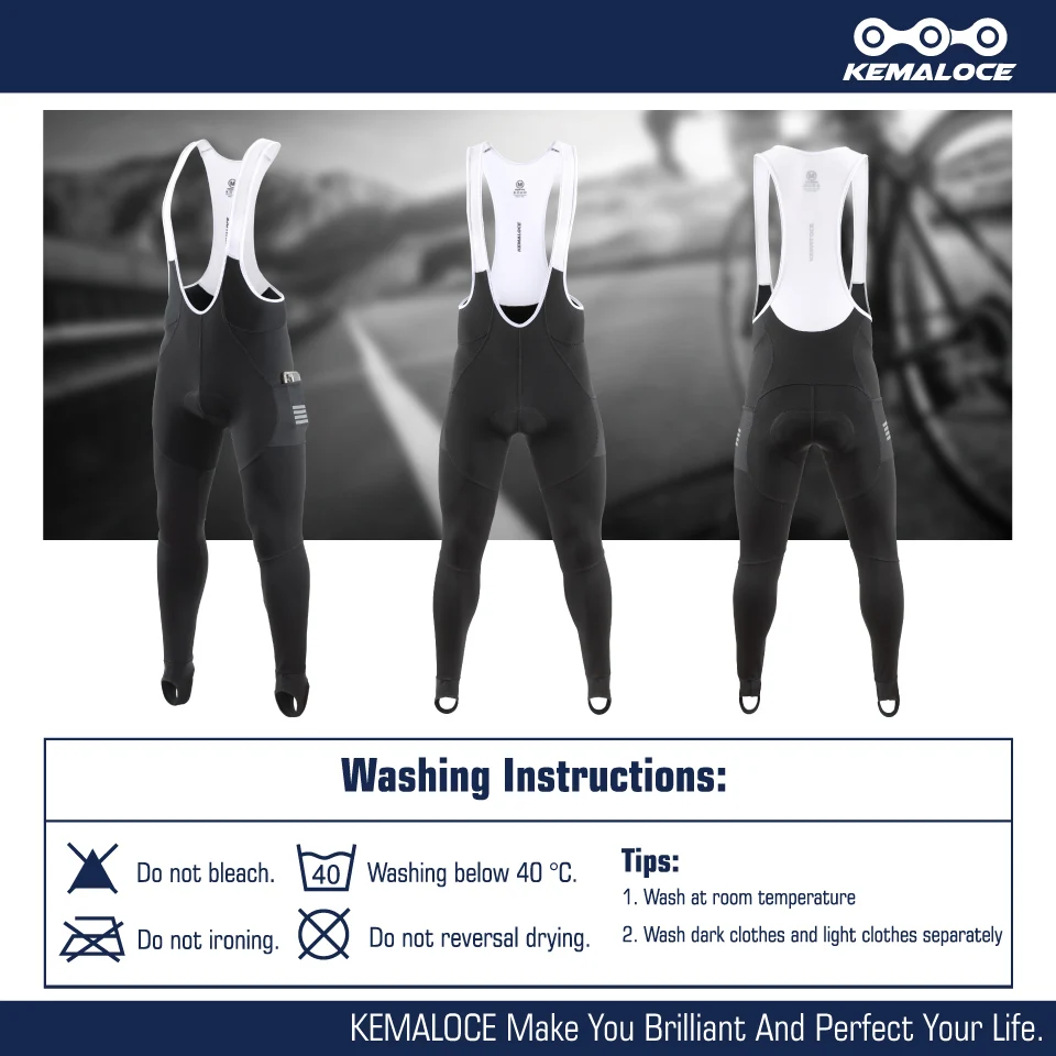 KEMALOCE Men Cycling Bib Pants Winter Quick Dry Blue/Black/Grey Gel Pad Fleece Thermal MTB Bike Pants High End Long Bib Tights