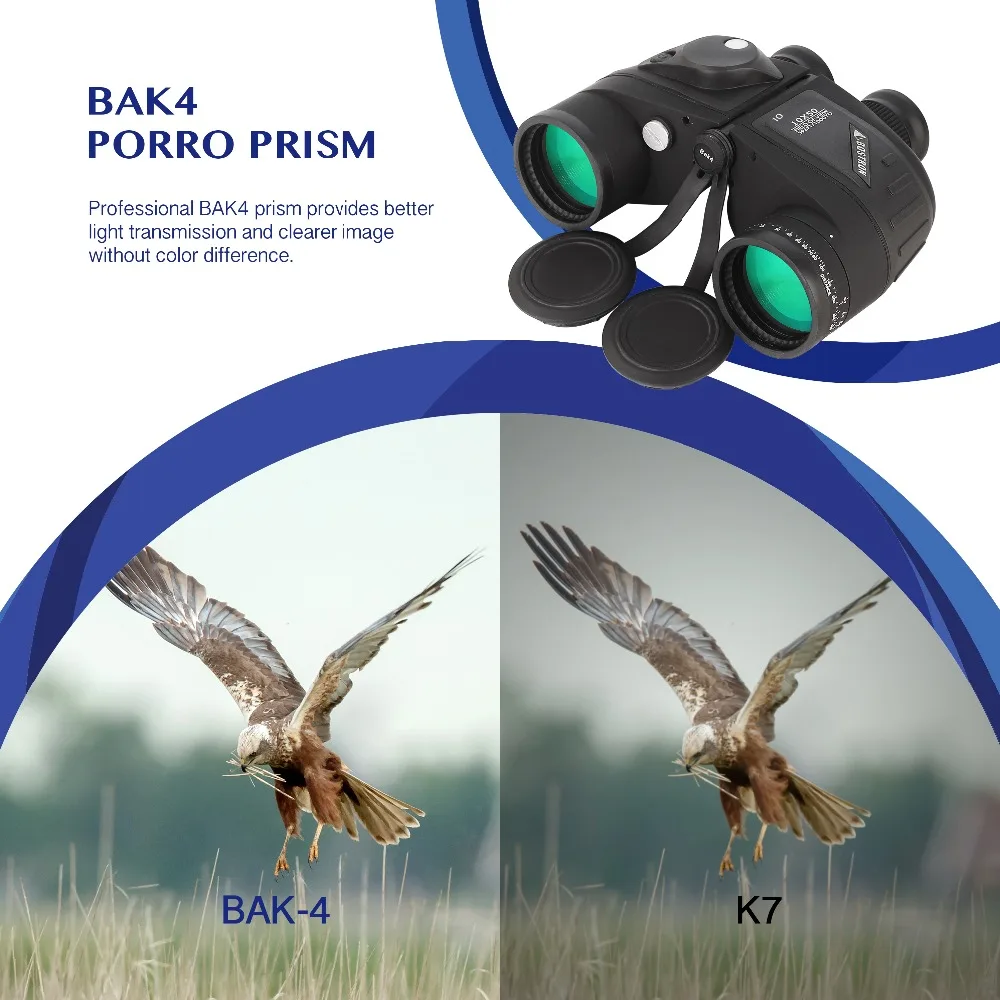 Binoculars 10x50 Marine Military Telescope Adults Waterproof With Rangefinder Compass BAK4 Prism HD Bird Watching For Hunting