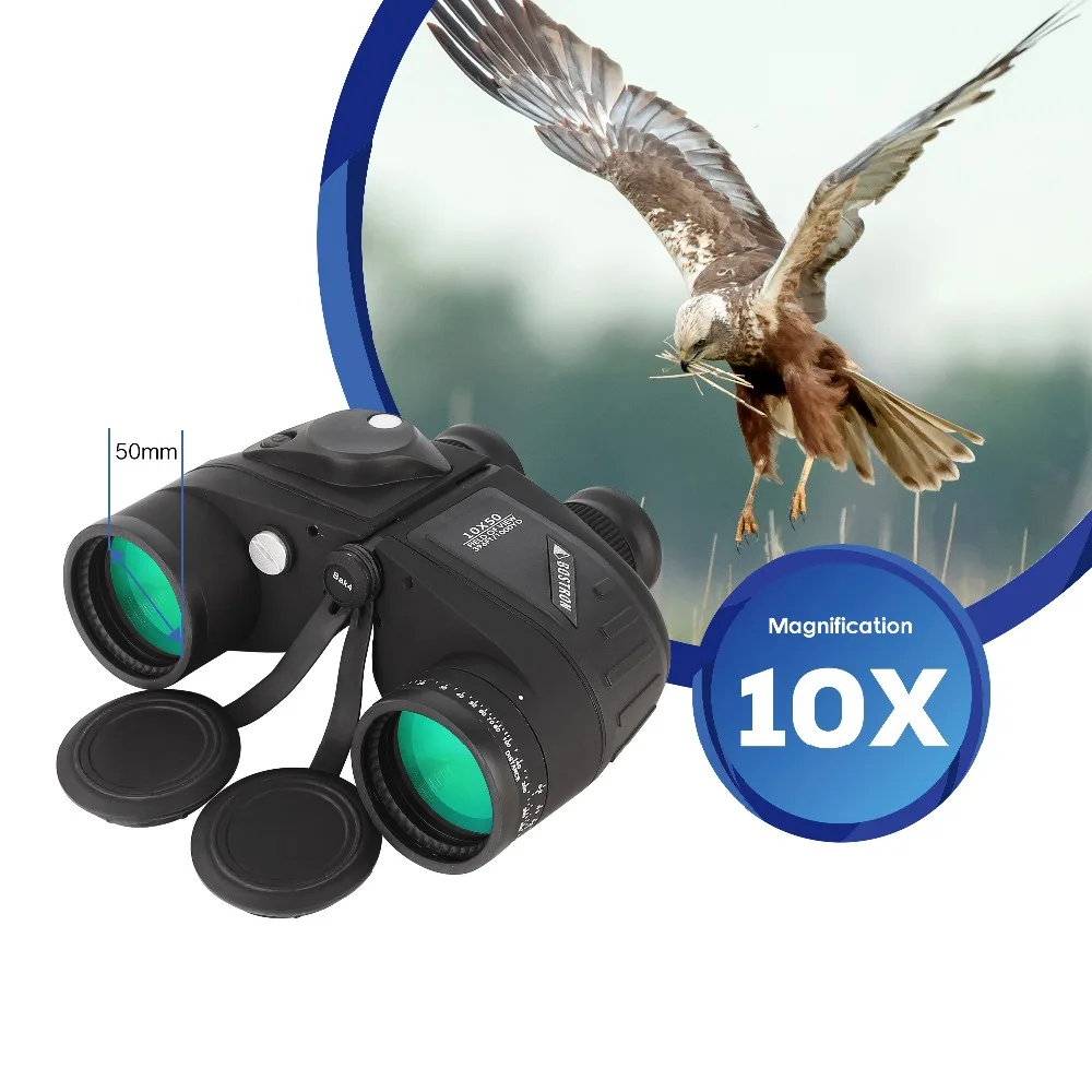 Binoculars 10x50 Marine Military Telescope Adults Waterproof With Rangefinder Compass BAK4 Prism HD Bird Watching For Hunting