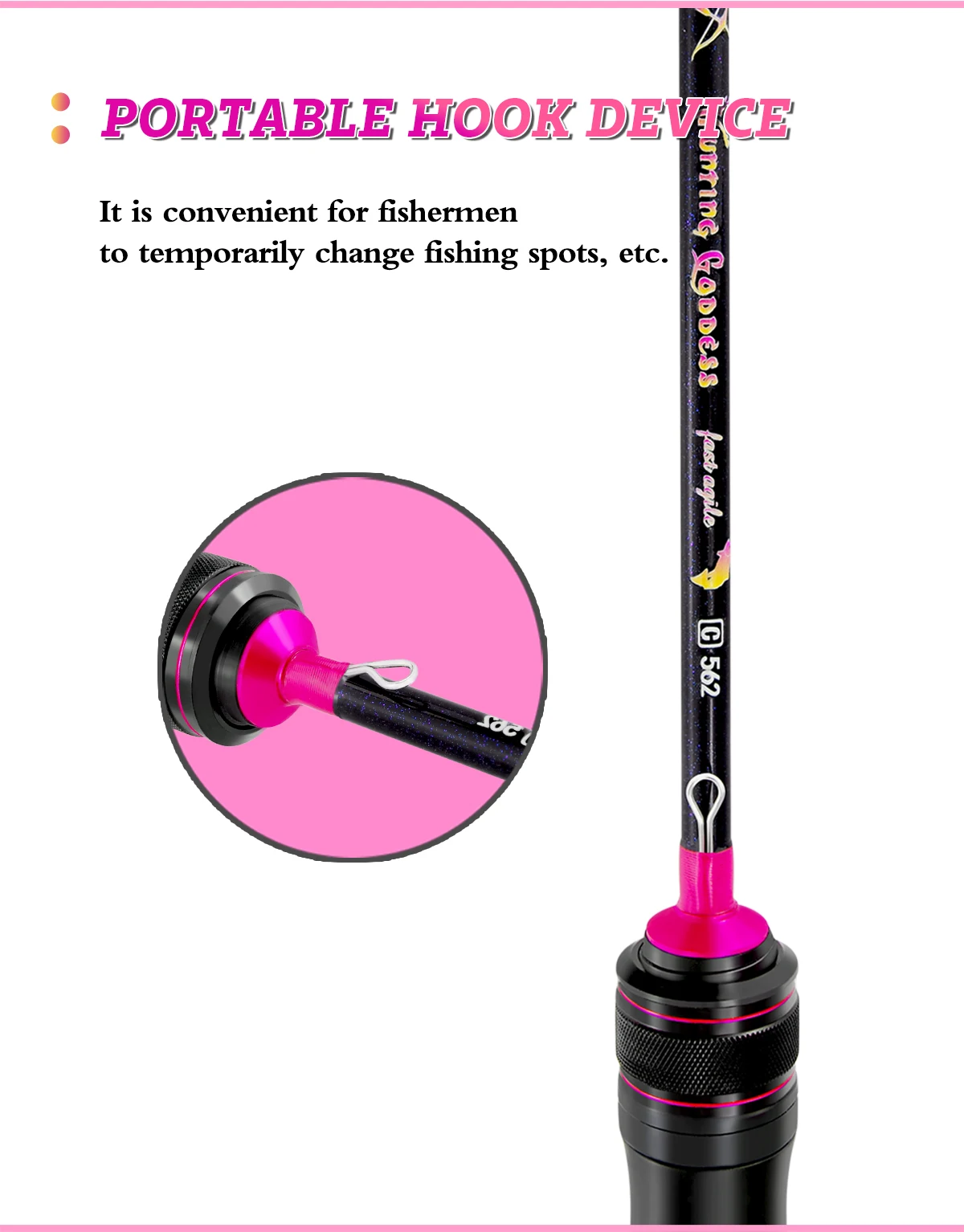 Hunting Goddess 1.35/1.5/1.68/1.8m 5 Feet UL Supper Light Pink Solid Tip Fast Action Carbon Fishing Rod Girl Female Casting Rod