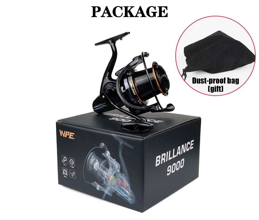 W.P.E Brillance Carp Fishing Reel 8500 9000 Spinning Reel 7+1 Ball Bearings 4.6: 1 Gear Ratio Full Metal Line Spool Fish Tackle