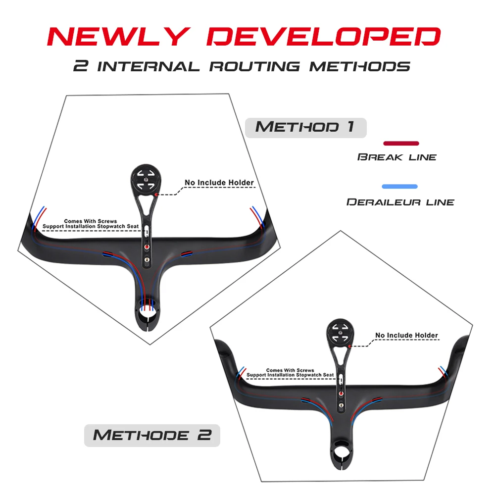 Carbon Road Handlebars AERONOVA Racing Carbon Integrated Stem Handlebar 1-1/8" Inner Routing Cycling Integrated Road Drop Bar
