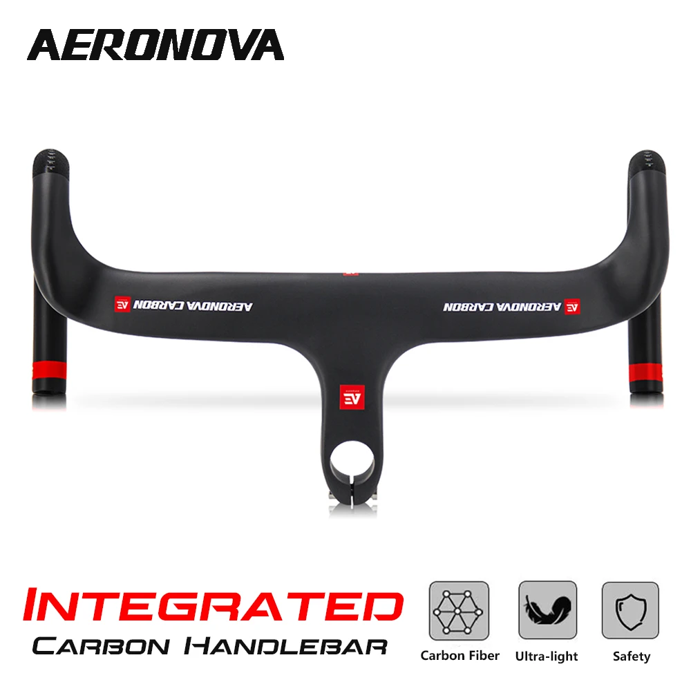 Carbon Road Handlebars AERONOVA Racing Carbon Integrated Stem Handlebar 1-1/8" Inner Routing Cycling Integrated Road Drop Bar