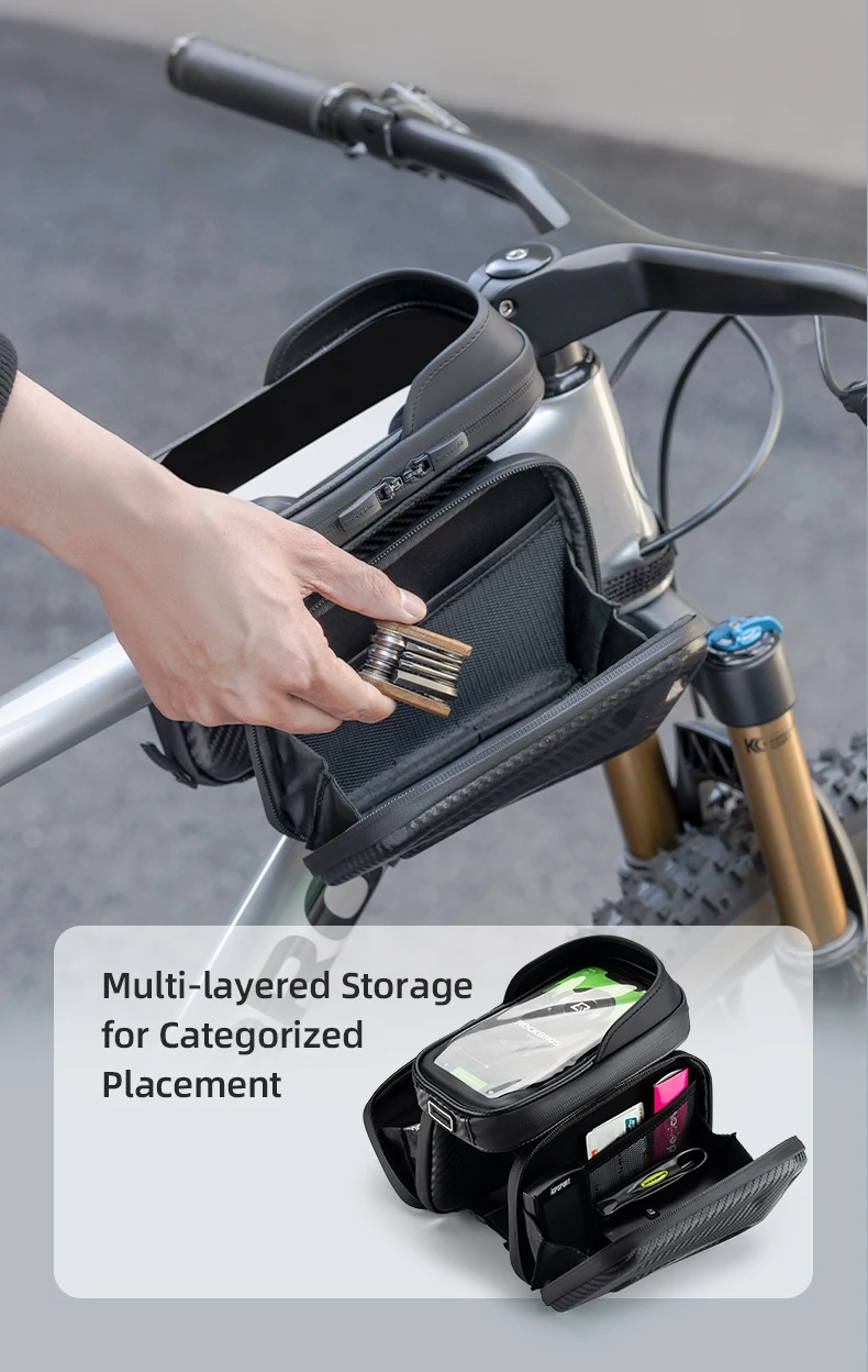 ROCKBROS Bicycle Bag Shockproof Touchscreen Top Tube Bags EVA Hard Shell Front Frame Phone Case Bike Bag Cycling Accessories
