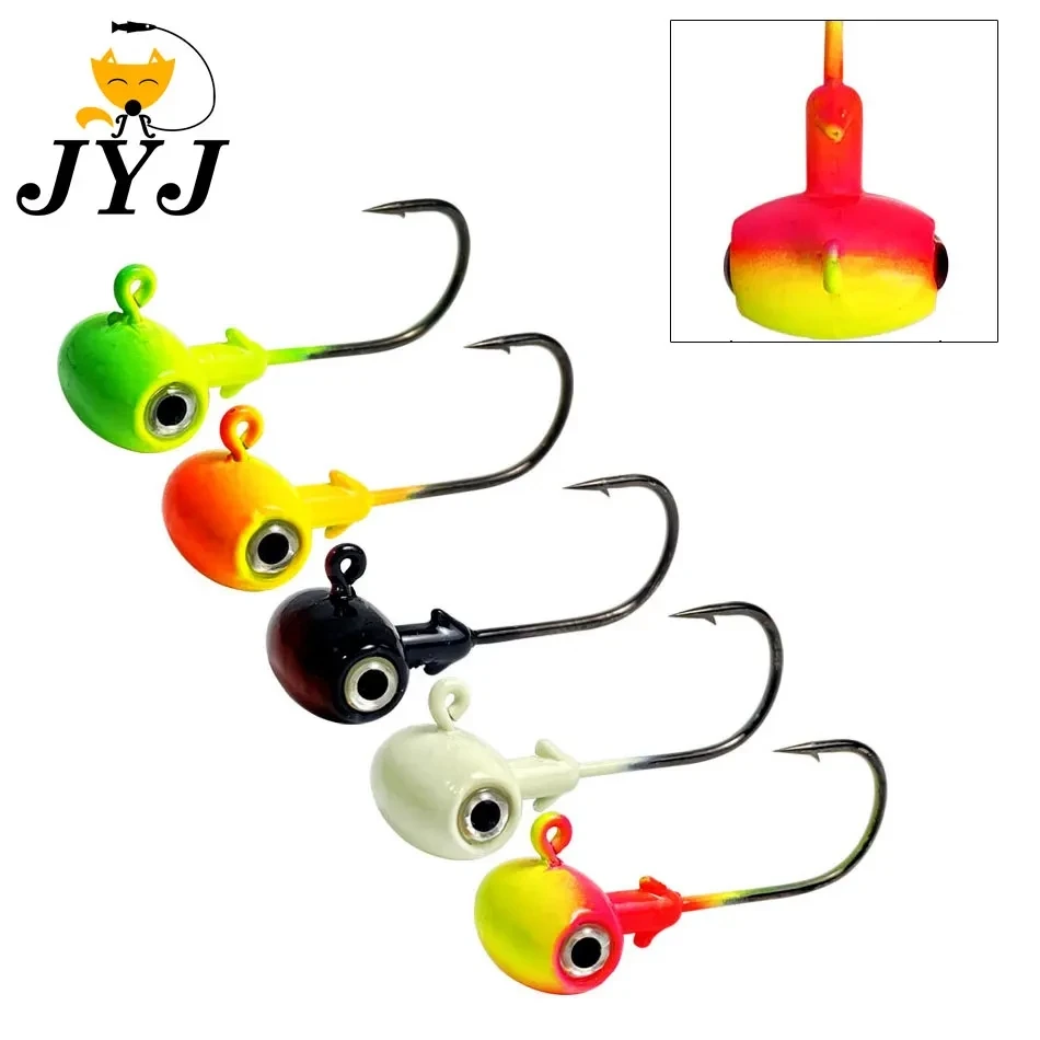 JYJ 3.5g/5g/7g/10g/14g colorful hammer shape jig head hook ,fishing hook jigging with big 3D eyes for soft lure bait