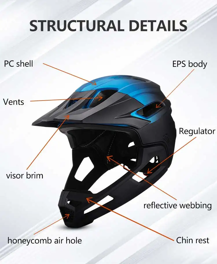 Eastinear's New Adult Bicycle Mountain Bike Helmet Full Face Detachable One-piece Motorcycle Riding Safety Helmet Head Protectio