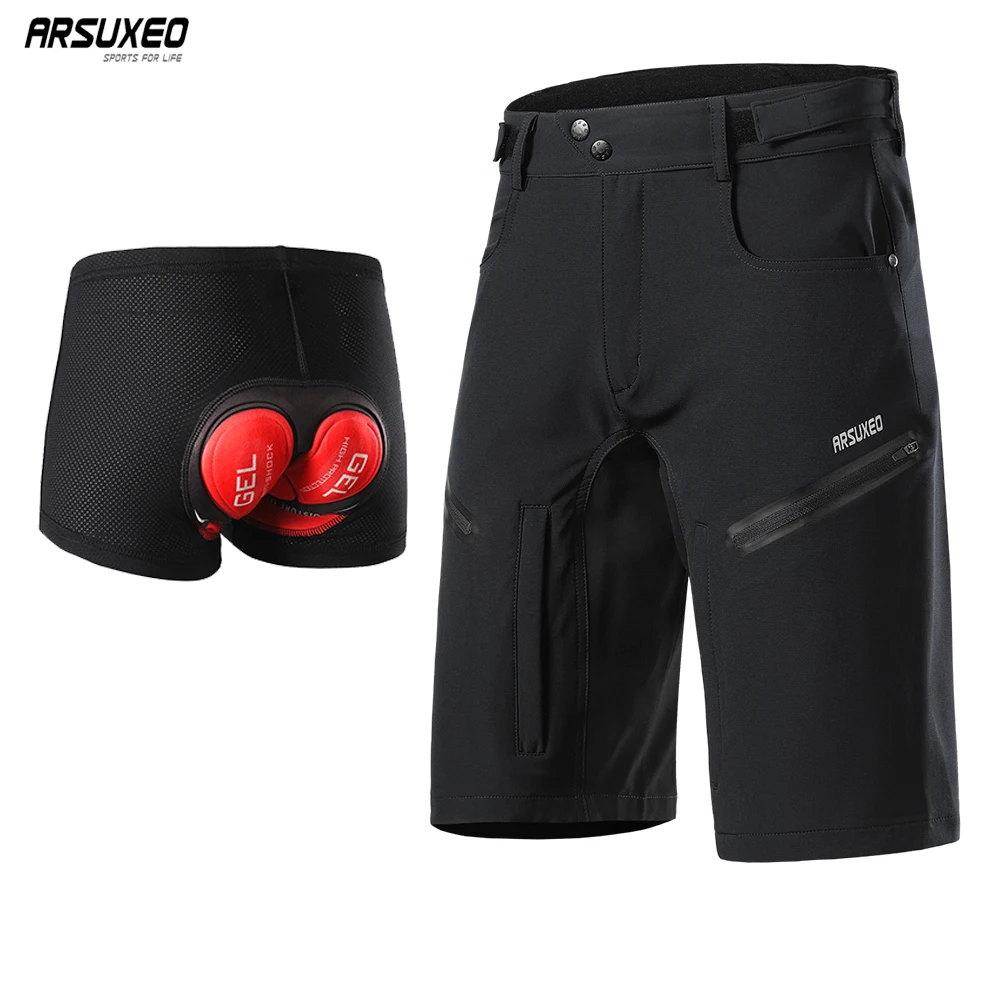 ARSUXEO Men's Cycling Shorts With Padded Summer Outdoor Sports MTB Downhill Trousers Bike Mountain Bicycle Shorts Loose Fit 2006