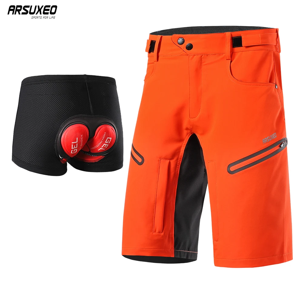 ARSUXEO Men's Cycling Shorts With Padded Summer Outdoor Sports MTB Downhill Trousers Bike Mountain Bicycle Shorts Loose Fit 2006