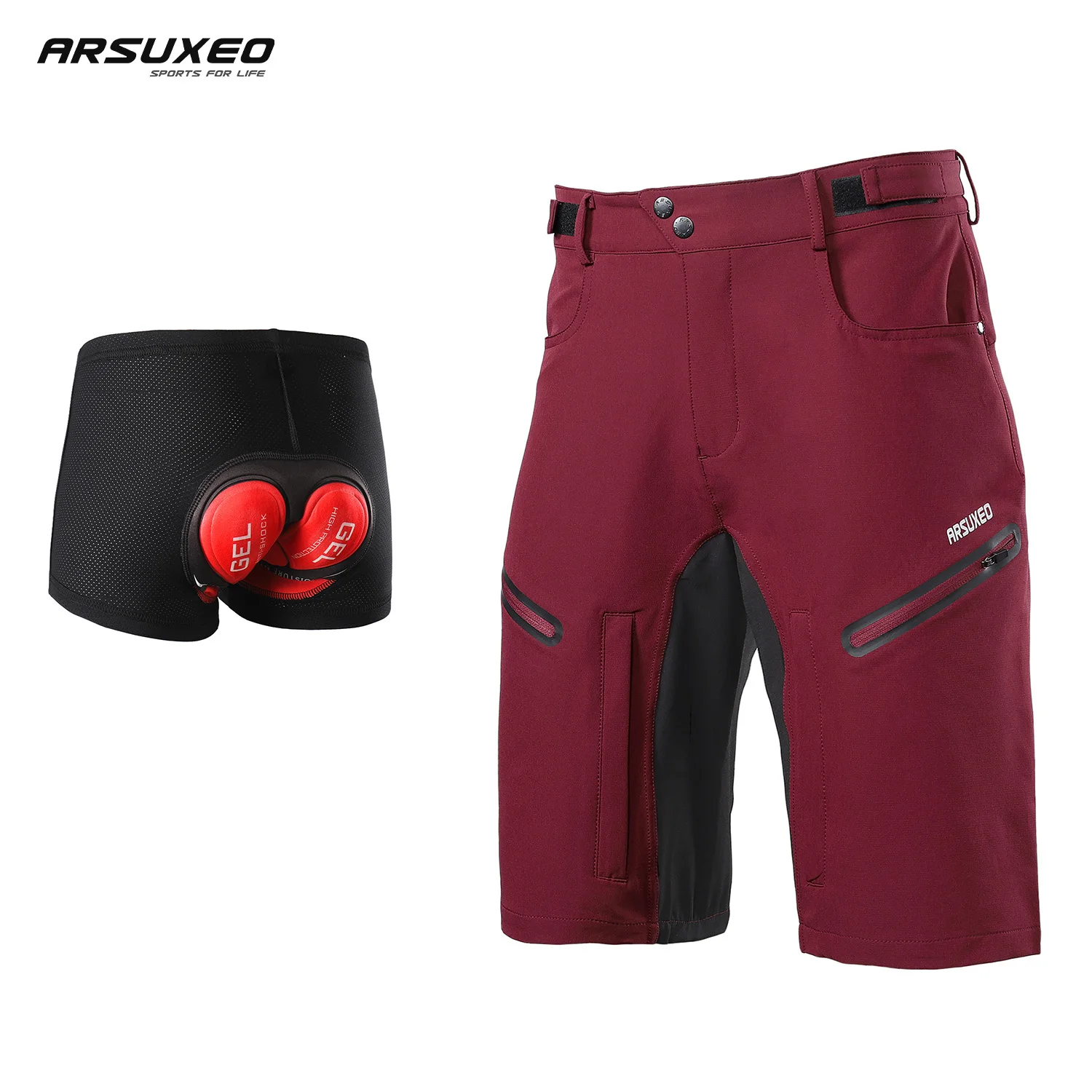 ARSUXEO Men's Cycling Shorts With Padded Summer Outdoor Sports MTB Downhill Trousers Bike Mountain Bicycle Shorts Loose Fit 2006