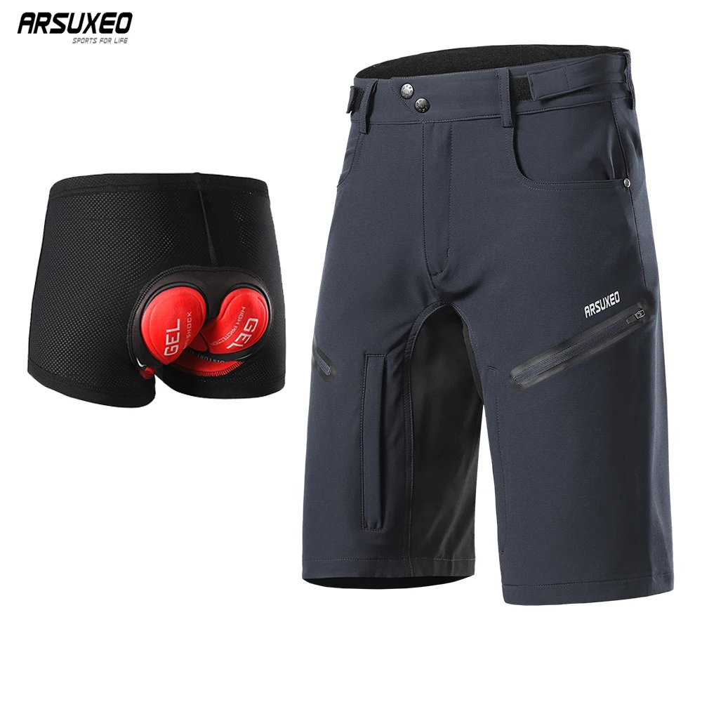 ARSUXEO Men's Cycling Shorts With Padded Summer Outdoor Sports MTB Downhill Trousers Bike Mountain Bicycle Shorts Loose Fit 2006