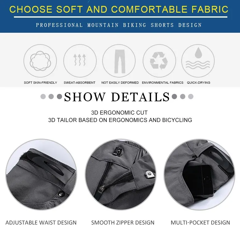 X-TIGER Mountain Bike Shorts Multi-Pockects Breathable Loose Riding Road MTB Shorts Outdoor Sports Waterproof Cycling Pants