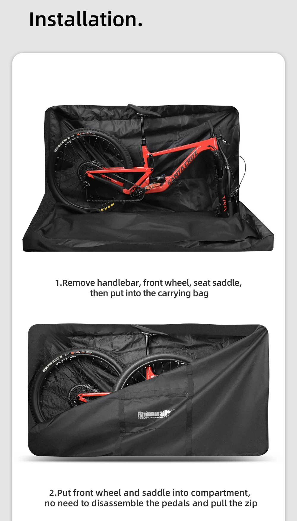 Rhinowalk Bike Carry Bag For 29 in MTB Full Suspension Bike/700C Large Size Road Bicycle Storage Cycling Travel Transport 2024